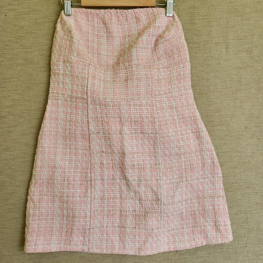 Pink Tweed Strapless Mini Dress with Back Bow Metallic Gold‎ Medium US 6